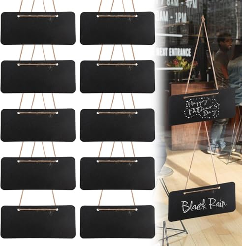 10 Stück Kreidetafel zum Aufhängen 18 x 8cm Rechteckig Tafeln aus Holz mit Juteschnur zum Aufhängen Beschreibbare und Leicht zu Löschen Elegant für Küche, Hochzeit, Nachrichtentafel, Shop und Deko