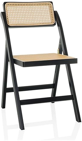 hjh LIVING Klappstuhl aus Bambus mit Wiener Geflecht TUDELA Bamboo Holzklappstuhl, Klappbarer Stuhl, 130kg belastbar, 360° drehbarer Rückenlehne, Schwarz/Braun