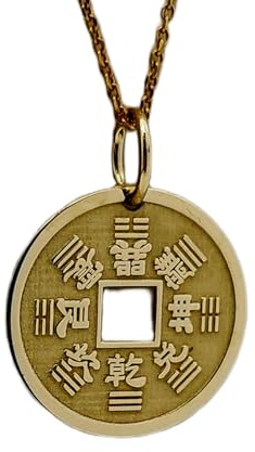 Halskette aus 925er Sterlingsilber, 28 mm | 18 Zoll Kette | Glücksmünzenanhänger mit chinesischer Münze | Glücksschmuck | Feng-Shui-Anhänger | gravierte Glücksmünze, vergoldet, handgefertigt |00753