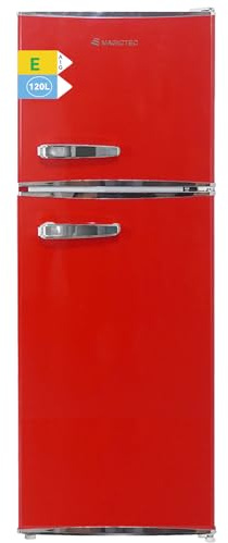 magictec Retro Kühlschrank mit Gefrierfach | 120L(88L/32L) | Low Frost | Kühl Gefrier Kombination | Vintage Design | LED Beleuchtung | Rot