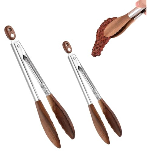 2 PcsWooden Tongs For Cooking,Walnut Wooden Kitchen Tongs
