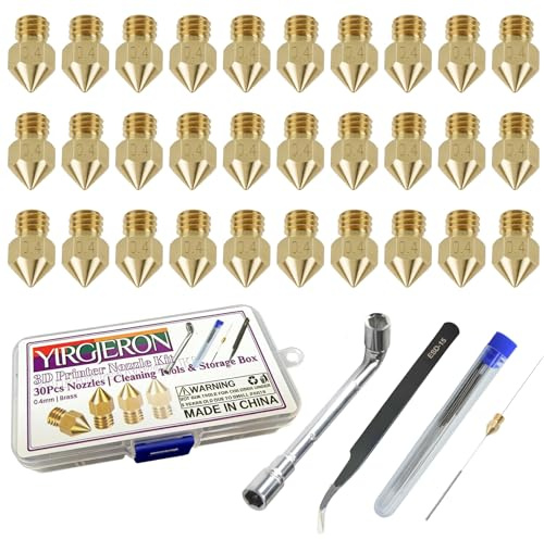 YIRGJERON 3D Printer Nozzle 0.4mm Brass Kit for Creality Ender 3/CR-10 Series, 30Pcs Nozzles with Cleaning Tools & Storage Box