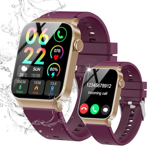 STECEi Smartwatch Herren Damen, 1,85'' HD Touchscreen Smart Watch mit Bluetooth Anrufe, 110+ Sportmodi Fitnessuhr mit Herzfrequenz Schlafüberwachung Schrittzähler, IP68 Wasserdicht Sportuhr, Weinrot