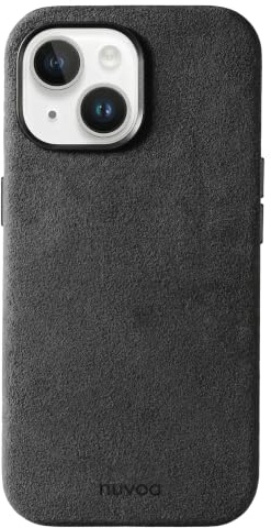 nuvoa Alcantara Handyhülle für iPhone 13 kompatibel mit MagSafe | Handgefertigte Premium Case aus original italienischem Alcantara®, unterstützt kabelloses Laden, 100% Vegan – Space Grau