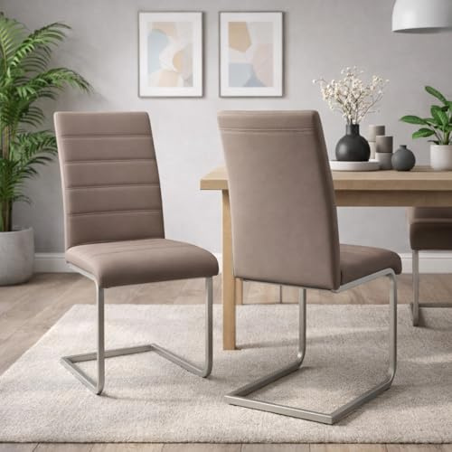 HAGO24 | Freischwinger | Braun | Esszimmerstühle | 2er Set | PU Kunstleder | Polsterstuhl | Schwingstuhl | Sitzhöhe 50cm | ergonomisch | C-Gestell Metall
