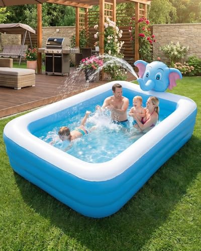 Inflatable Paddling Pool, Elephant-shaped Family Swimming Pool, PVC Rectangle Pool for Kids And Adults, Durable Blow up suitable for Outdoor, Garden, Backyard, Summer Water Party, 200 x 150 x 50 cm