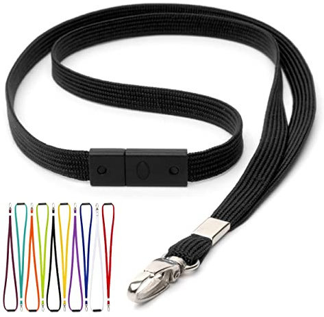 CKB LTD Noir Cordons Tour de Cou Lanière Breakaway anti-étouffement - Gâchette pivotant Clip en metal tubulaire 10mm Lanyards pour Porte Badge Lot de 100 Pièces