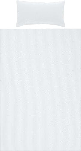 Erwin Müller Bettwäsche-Set Seersucker Uni Serie Rosenheim, Bettbezug, Kissenbezug weiß Größe 40x80 cm / 155x220 cm - pflegeleicht, bügelfrei, mit Reißverschluss