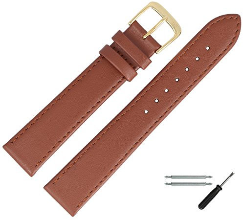 MARBURGER Uhrenarmband 18mm Leder Braun Gold Glatt Mit Naht - Montage Set 7591834000220