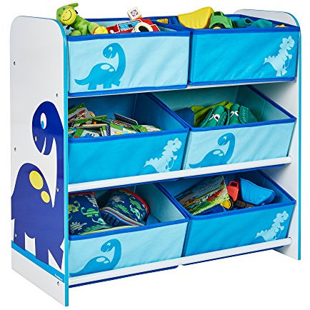 Worlds Apart Dinosaurier - Regal zur Spielzeugaufbewahrung mit sechs Kisten für Kinder, 60.0x63.5x30.0 cm, Blau