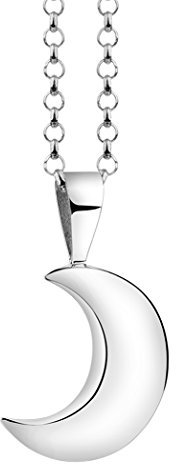 Nenalina Damen Halskette mit Halbmond Anhänger poliert (12,5 mm), Mond mit Silberkette, Kette für Frauen und Mädchen mit Kettenanhänger, Festival Schmuck, 925 Sterling Silber, Länge 45 cm, KAS-089