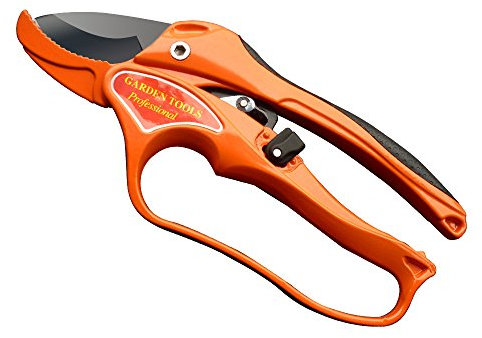 NUZAMAS Sécateur Bypass SK-5 de 20,3 cm avec lame en acier - Sécateur manuel de jardinage - Pour arbustes et haies - Orange