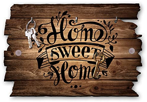 Kreative Feder Home Sweet Home Designer Schlüsselbrett, Hakenleiste im Landhaus-Stil, Shabby-Chic aus Holz 30x20cm (Home Sweet Home)