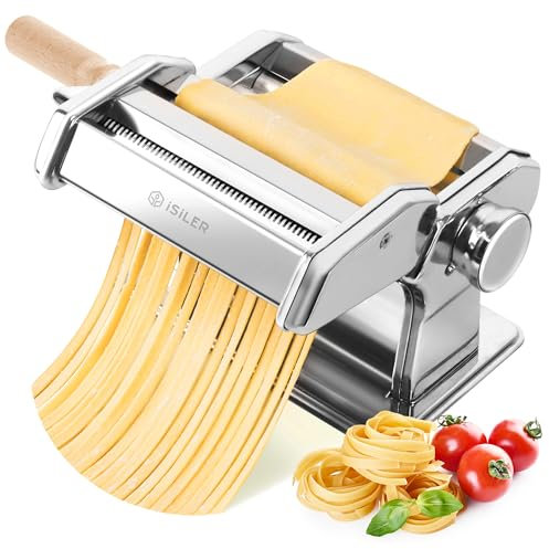 ISILER Pasta Maker, 9 Adjustable Thickness Settings 2-in-1 Pasta Machine with Rollers and Cutter, 180 Roller Noodle Maker for Pasta, Dumpling Skin, Spaghetti, Fettuccini or Lasagna