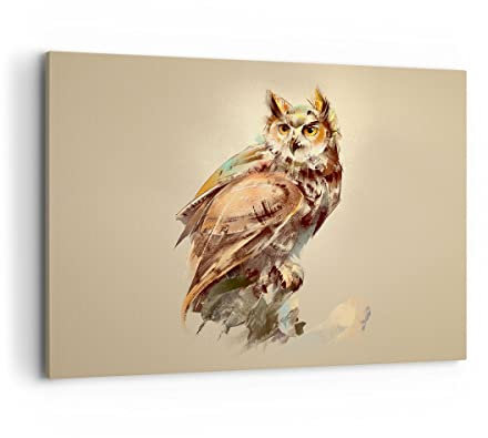 Bilder auf Leinwand 100x70cm Leinwandbild mit Rahmen Eule Vogel Natur Groß Wanddeko Bild Schlafzimmer Küche Deko Wandbilder Dekoration Wohnzimmer Wall Decor Canvas Wand Kunstdruck Art AA100x70-3856