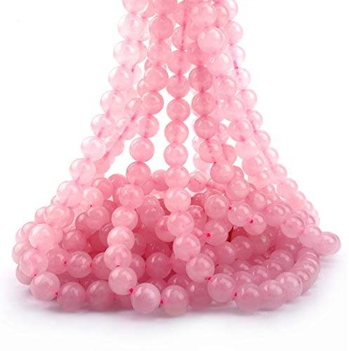 ICAI Beads 8mm Natural Rose Quartz Gemstone Round Loose Beads for Jewelry Making (45-48pcs)