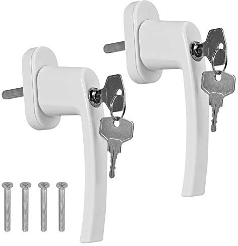 CAMWAY 2pcs Manijas de Aluminio para Ventanas con Llave Manija de Seguridad para Niños con Cerradura en la Longitud del Pasador de 35 mm, Cerradura de Ventana (Blanco)