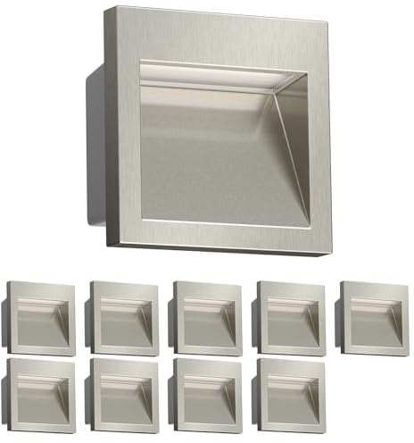 ledscom.de 10 Stück LED Wandeinbauleuchte NOLA, Downlight für außen, IP54, aluminium glänzend, 90 x 90mm, warmweiß