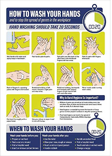 Vogue How To Wash Your Hands Self-Adhesive Vinyl Safety Sign, 210 x 297mm | Promotes essential hygiene compliance in washrooms; easy to apply on flat surfaces to guide staff and guests.