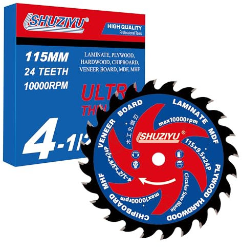 4-1/2 (115mm)-24T, Wood Working Circular Saw Blade, Arbor 3/8(9.5mm), Use on all brand 9.5mm arbor Cordless Saw, For Laminate, Veneer Board, Plywood, Hard wood, MDF and HDF Cutting