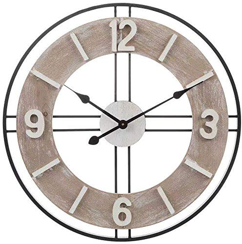 JUMBO HUMBLE Reloj de pared grande de madera y metal de 24 pulgadas, silencioso, sin tictac, para el hogar, cocina, sala de estar, funciona con pilas