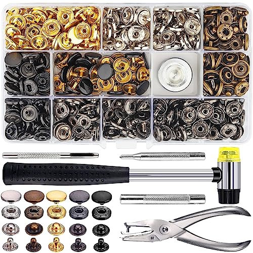 DIDUDE 156 Set di 6 Colori, Tubolare Borchie Metalliche, Bottoni a Pressione Metallo, con Kit di Attrezzi di, per Cuoio Camicia Zaini Cappello Borsa Cinture Pelle Fai da Te