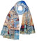 SeaBright Damen Schal Tuch 100% Seide Seidenschal Chiffon Paj dünn leicht transparent 4 Momme SC-S-BH-2103-08 Blau Braun Beige Gemälde Küste Dorf
