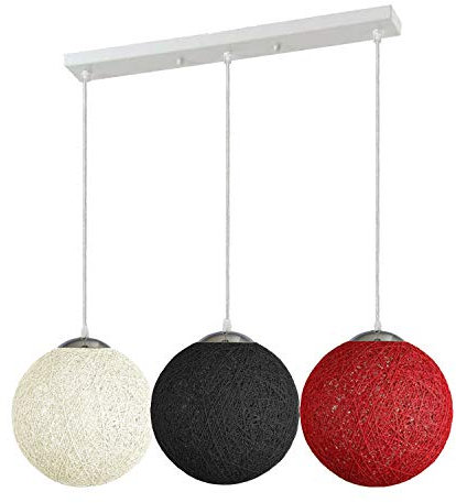 Moderne 3-Wege-Kronleuchter mit Kronleuchter, mehrfarbig, dekorativ, Rattan, 3 Köpfe, Deckenleuchte, Heimdekoration (weiß, rot, schwarz)