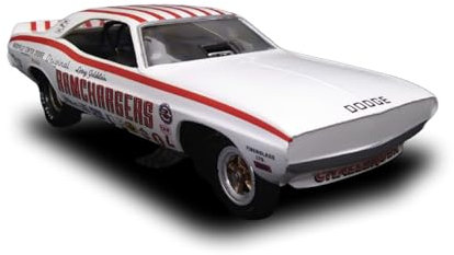 Round2 1/25 Ramchargers Dodge Challenger Funny Car. Plastikmodellbausatz eines US-Amerikansichen PKWs, Hier als Stock-Car-Version