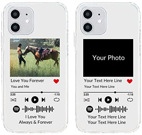 Benutzerdefinierte weiche Handyhülle für iPhone 12 Mini mit Spotify-Code, personalisierte Musik-Telefonhülle mit Ihrem Foto und Texten, durchsichtige TPU-Schutzhülle