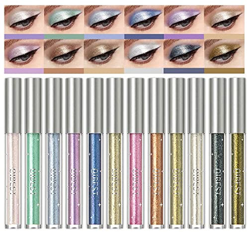 12 Farben Flüssiger Lidschatten Makeup Set Metallic Colorful Gold Neon Liquid Eyeshadow Waterproof Long-lasting Quick Drying Lidschatten Makeup Set (Set A)