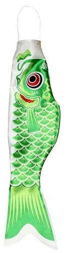 Japanischer Karpfen grün Fisch Windspiel 55 cm | Nylon hängender Windsack Windspiel Deko Garten Fische maritim