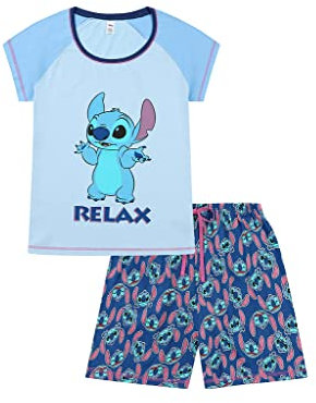 Disney Pigiama Corto da Donna in Cotone Lilo & Stitch Relax (8-10) Blu