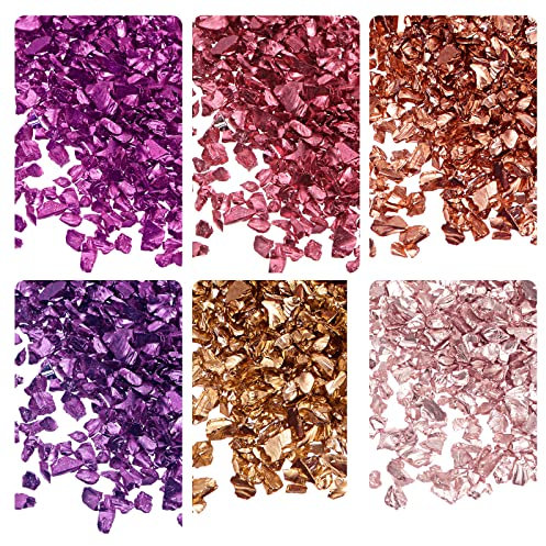 sourcing map 6 Farben Crushed Glass Chips, 1-4mm Unregelmäßiges Glitzer-Metallic-Glas zum Basteln DIY Schmuckfüller Epoxidharz-Dekoration 28 g Rot Lila Farbserie