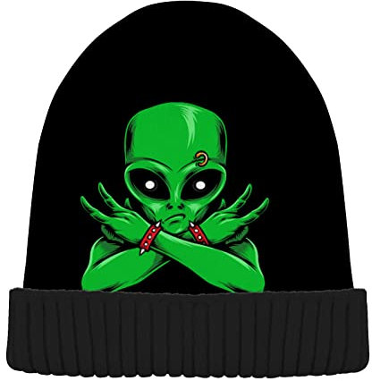 Rock and Roll Alien Herren Neuheit Beanie Mütze Damen Winter Strickmütze Schwarz, Schwarz , 62