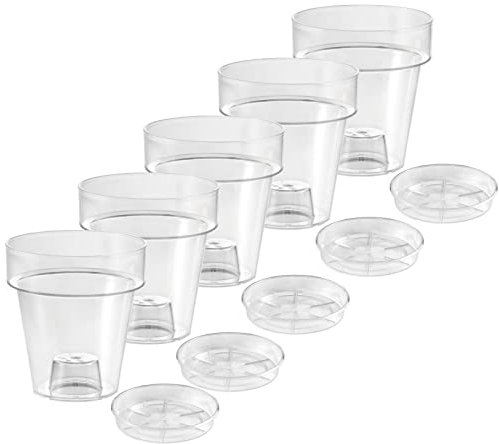 ECOMACETAS FLOWERPOT STORE Maceta para Orquídea, de Plástico Transparente, con Plato Incluido. con Escalón Interior y Base perforable. (5, 14cm)
