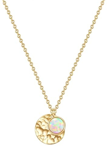 GLANZSTÜCKE MÜNCHEN Damen Kette 925/- Sterling Silber gelbvergoldet 14 Karat Opal (synth.) weiß Kreis Silberhalskette