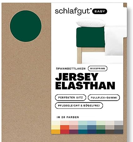 Schlafgut Easy Jersey Elasthan Boxspring Spannbettlaken 140x200 bis 160x220 Green Deep, Spannbetttuch aus superweicher Baumwolle mit Elasthan