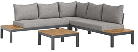 OUTLIV. Naxos Ecklounge Aluminium/Akazie inkl. in Dunkelgrau/Natur, modernes Design für Ihren Outdoor-Bereich