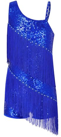 CHICTRY Latein Tanzkleid Turnier Mädchen Kinder Jazz Modern Dance Kleid Ärmellos Fransenkleid Charleston Flapper Kleid Wettbewerb Performance Tanzkleidung Royal Blau 146-152