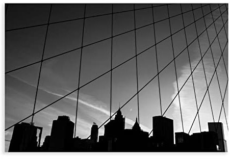 FISH DRAGATE NY Skyline hinter dem Gitter Landschaft Leinwand Poster für Wohnzimmer, Büro, Heimdekoration, moderne Wandkunst, Geschenk, rahmenlos, 30 x 45 cm