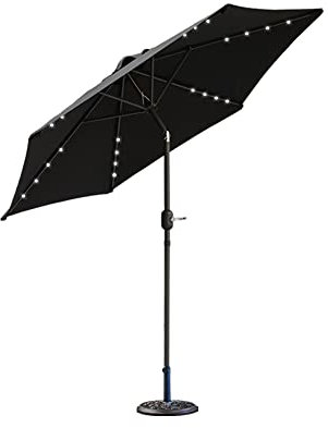 Green Bay 2.5M Round Garden Parasol Umbrella with Solar LED Lights Aluminium Crank Tilt Mechanism Black (Parasol Base Included)