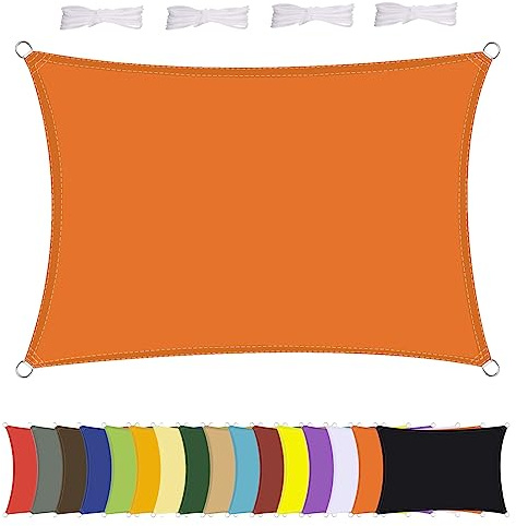 MENGH Sonnensegel Wasserdicht Rechteck, wetterbeständig, Premium Polyester, Viele Längen und Breiten Zur Auswahl inkl Befestigungsseile, Rechteckig 4x4m Orange