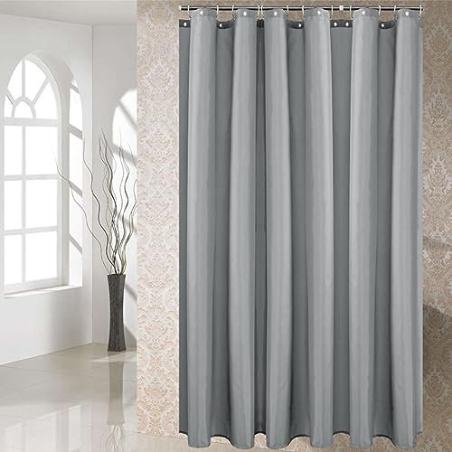 Lieson Rideaux de Douche Anti Moisissure 80x200CM, Rideau Douche Lavable Machine Imperméable Polyester Couleur Uni Rideau de Salle de Bain avec Crochets, Gris Clair