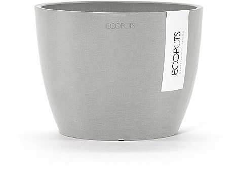 Ecopots Blumentopf Stockholm Mini Hell Grau - Durchmesser Ø 16 cm rund klein - Pflanzentopf aus Recycling Kunststoff - Übertopf modern für Indoor und Outdoor