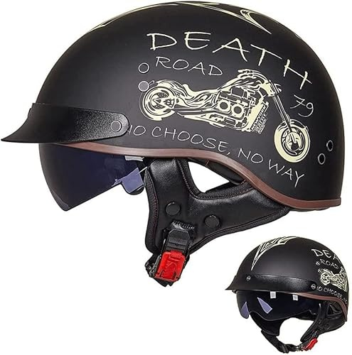 Motorrad Halbhelme Brain-Cap · Halbschale, Halbschalenhelm Herren Mit ECE, Motorradhelm Jethelm Retro Chopper Helm Vintage Männer Moped Mit Sonnenblende für Cruiser Chopper Biker, XXL(63~64cm)