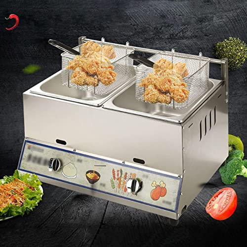 Friteuse À Gaz Commerciale 16L Avec 2 Réservoirs, Machine À Frire De Cuisine Avec Paniers Et Couvercles, Friteuse À Gaz Pour Restaurants À Domicile, Frites D'ailes De Poulet