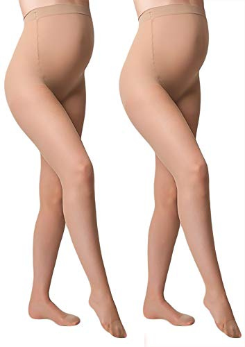 GIULIA 20 Den Umstandsstrumpfhose Strumpfhose für Schwangere Mutter, Farbe: Beige, Größe: XL, 2er Set