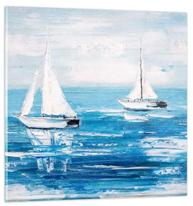 Bilder auf Glas 40x40cm Glasbild Landschaft Segelboote Nautisch Klein Wanddeko Bild im Glas Schlafzimmer Küche Deko Wandbilder Dekoration Wohnzimmer Modern Wall Decor Wand Kunstdruck Art GAC40x40-5413