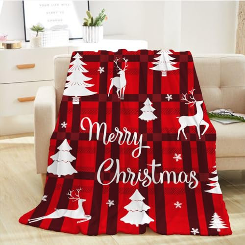 Weihnachts-Überwurfdecke, Baby, große Größe, Weihnachtsdecken, rot kariert, Weihnachtsdecke für Couch, Sofa, Bett, weich, gemütlich, leicht, flauschig, Plüsch-Fleece-Decken und Überwürfe, 50 x 70 cm
